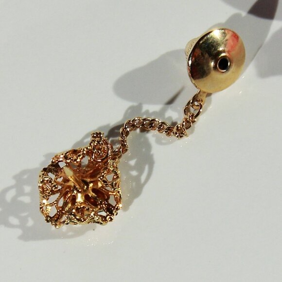 Vintage Jade Gold Tone Tie Tack - Picture 4 of 6